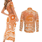 Greater Western Sydney Giants Couples Matching Short Sleeve Bodycon Dress and Long Sleeve Button Shirt Aboriginal Dot Pattern - Football Mascot Heritage Pride