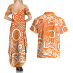 Greater Western Sydney Giants Couples Matching Summer Maxi Dress and Hawaiian Shirt Aboriginal Dot Pattern - Football Mascot Heritage Pride