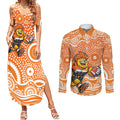 Greater Western Sydney Giants Couples Matching Summer Maxi Dress and Long Sleeve Button Shirt Aboriginal Dot Pattern - Football Mascot Heritage Pride