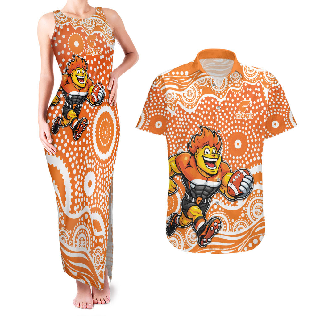 Greater Western Sydney Giants Couples Matching Tank Maxi Dress and Hawaiian Shirt Aboriginal Dot Pattern - Football Mascot Heritage Pride