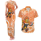 Greater Western Sydney Giants Couples Matching Tank Maxi Dress and Hawaiian Shirt Aboriginal Dot Pattern - Football Mascot Heritage Pride