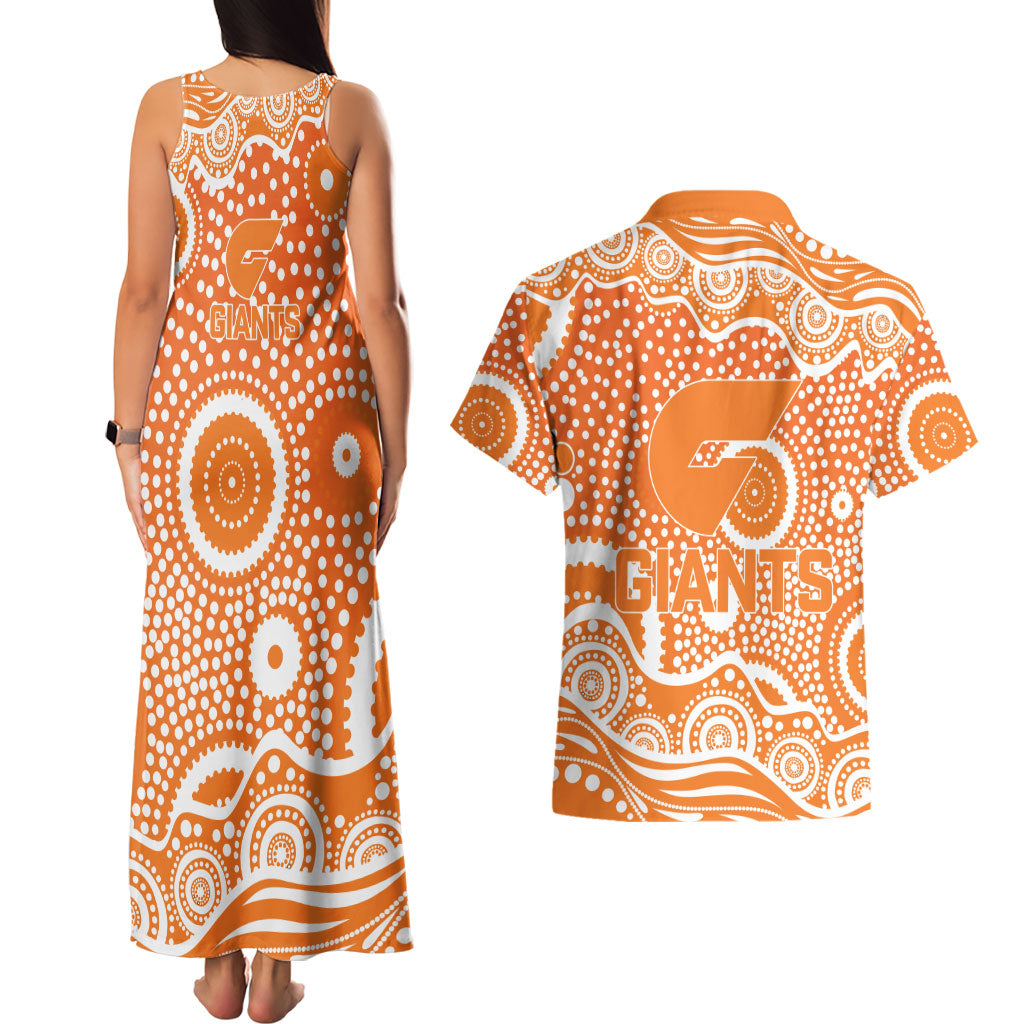 Greater Western Sydney Giants Couples Matching Tank Maxi Dress and Hawaiian Shirt Aboriginal Dot Pattern - Football Mascot Heritage Pride