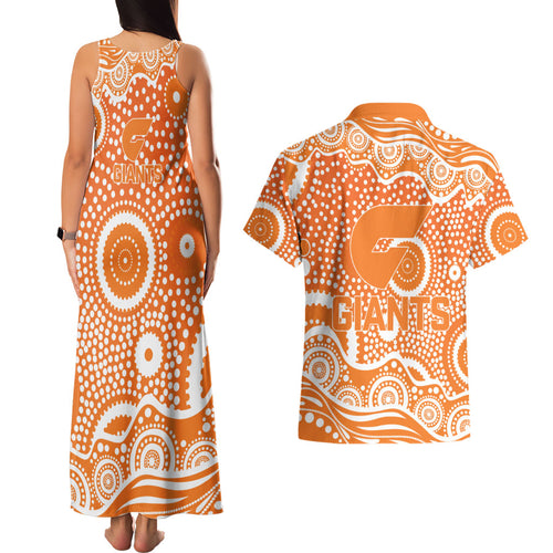 Greater Western Sydney Giants Couples Matching Tank Maxi Dress and Hawaiian Shirt Aboriginal Dot Pattern - Football Mascot Heritage Pride