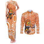Greater Western Sydney Giants Couples Matching Tank Maxi Dress and Long Sleeve Button Shirt Aboriginal Dot Pattern - Football Mascot Heritage Pride