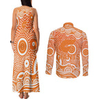 Greater Western Sydney Giants Couples Matching Tank Maxi Dress and Long Sleeve Button Shirt Aboriginal Dot Pattern - Football Mascot Heritage Pride