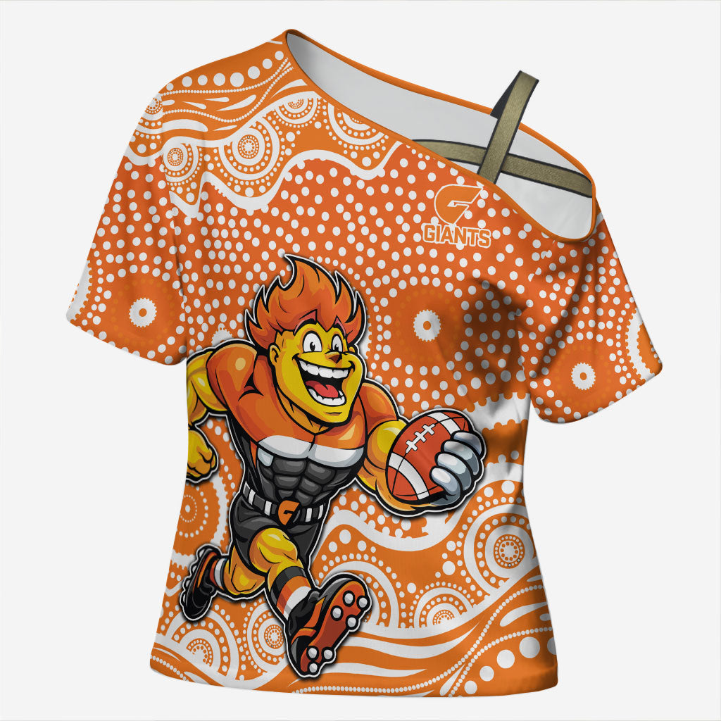 Greater Western Sydney Giants Cross Shoulder Shirt Aboriginal Dot Pattern - Football Mascot Heritage Pride