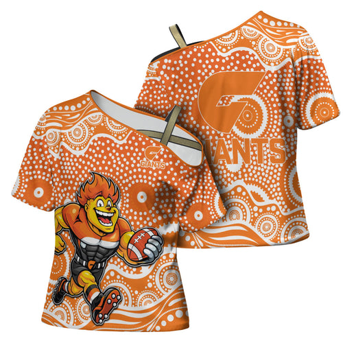 Greater Western Sydney Giants Cross Shoulder Shirt Aboriginal Dot Pattern - Football Mascot Heritage Pride