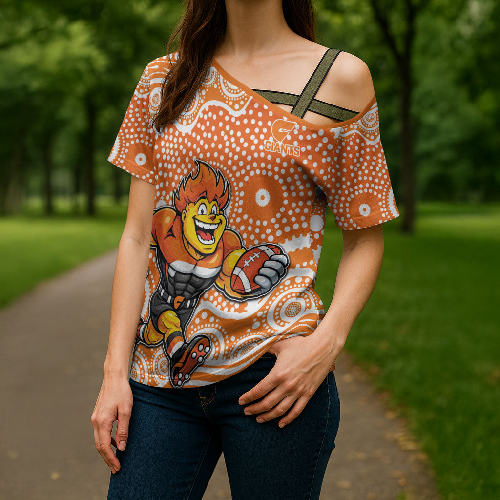 Greater Western Sydney Giants Cross Shoulder Shirt Aboriginal Dot Pattern - Football Mascot Heritage Pride