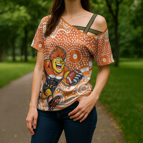 Greater Western Sydney Giants Cross Shoulder Shirt Aboriginal Dot Pattern - Football Mascot Heritage Pride