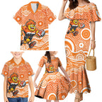 Greater Western Sydney Giants Family Matching Mermaid Dress and Hawaiian Shirt Aboriginal Dot Pattern - Football Mascot Heritage Pride