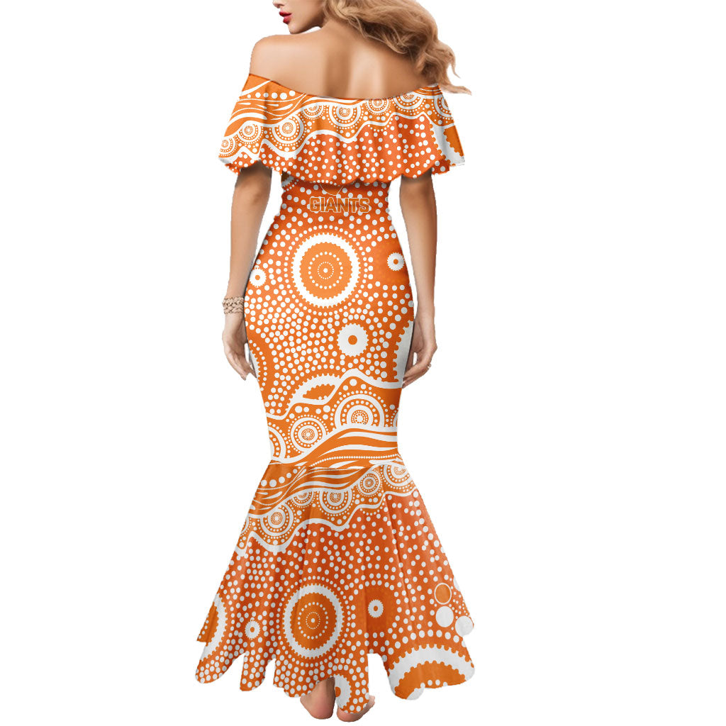 Greater Western Sydney Giants Family Matching Mermaid Dress and Hawaiian Shirt Aboriginal Dot Pattern - Football Mascot Heritage Pride