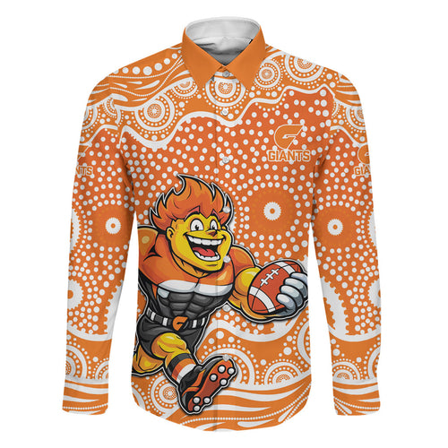Greater Western Sydney Giants Family Matching Off Shoulder Maxi Dress and Hawaiian Shirt Aboriginal Dot Pattern - Football Mascot Heritage Pride