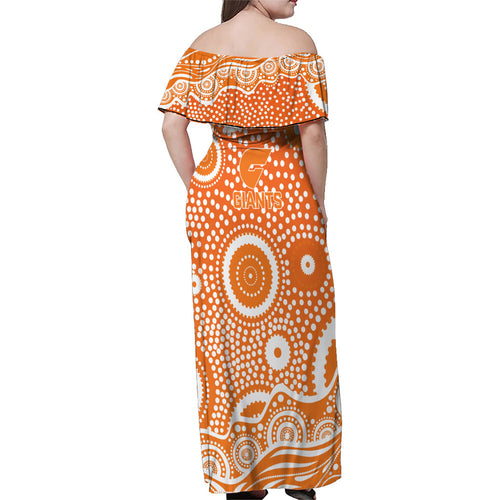 Greater Western Sydney Giants Family Matching Off Shoulder Maxi Dress and Hawaiian Shirt Aboriginal Dot Pattern - Football Mascot Heritage Pride