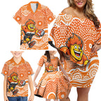 Greater Western Sydney Giants Family Matching Off Shoulder Short Dress and Hawaiian Shirt Aboriginal Dot Pattern - Football Mascot Heritage Pride