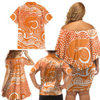 Greater Western Sydney Giants Family Matching Off Shoulder Short Dress and Hawaiian Shirt Aboriginal Dot Pattern - Football Mascot Heritage Pride