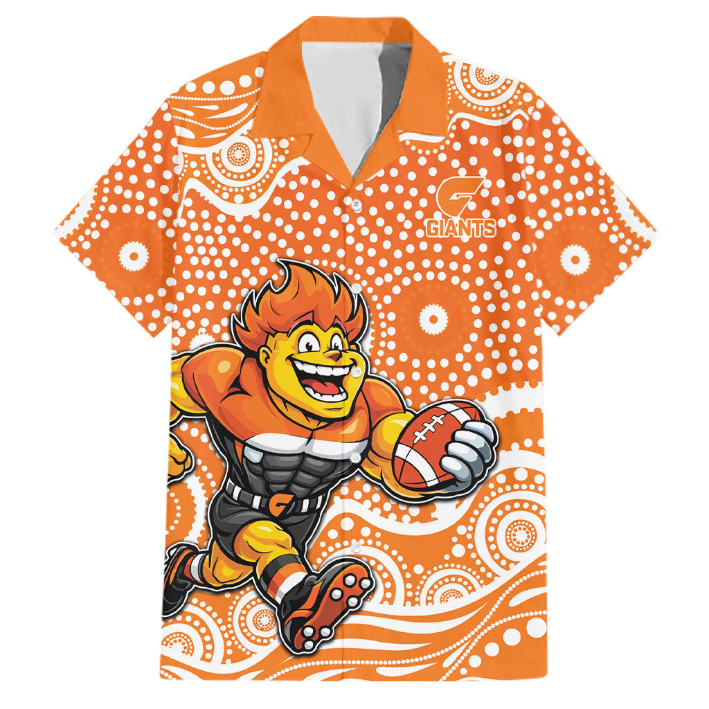 Greater Western Sydney Giants Family Matching Off Shoulder Short Dress and Hawaiian Shirt Aboriginal Dot Pattern - Football Mascot Heritage Pride