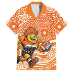 Greater Western Sydney Giants Family Matching Off Shoulder Short Dress and Hawaiian Shirt Aboriginal Dot Pattern - Football Mascot Heritage Pride
