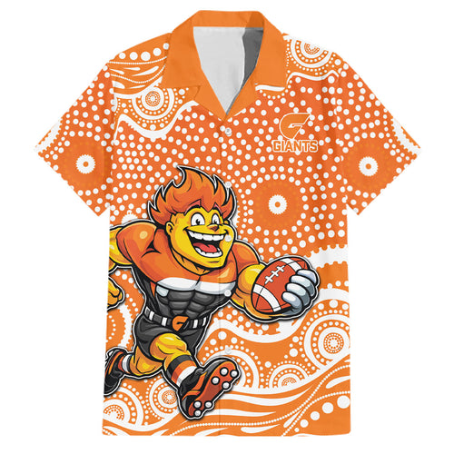 Greater Western Sydney Giants Family Matching Puletasi and Hawaiian Shirt Aboriginal Dot Pattern - Football Mascot Heritage Pride
