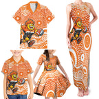 Greater Western Sydney Giants Family Matching Tank Maxi Dress and Hawaiian Shirt Aboriginal Dot Pattern - Football Mascot Heritage Pride