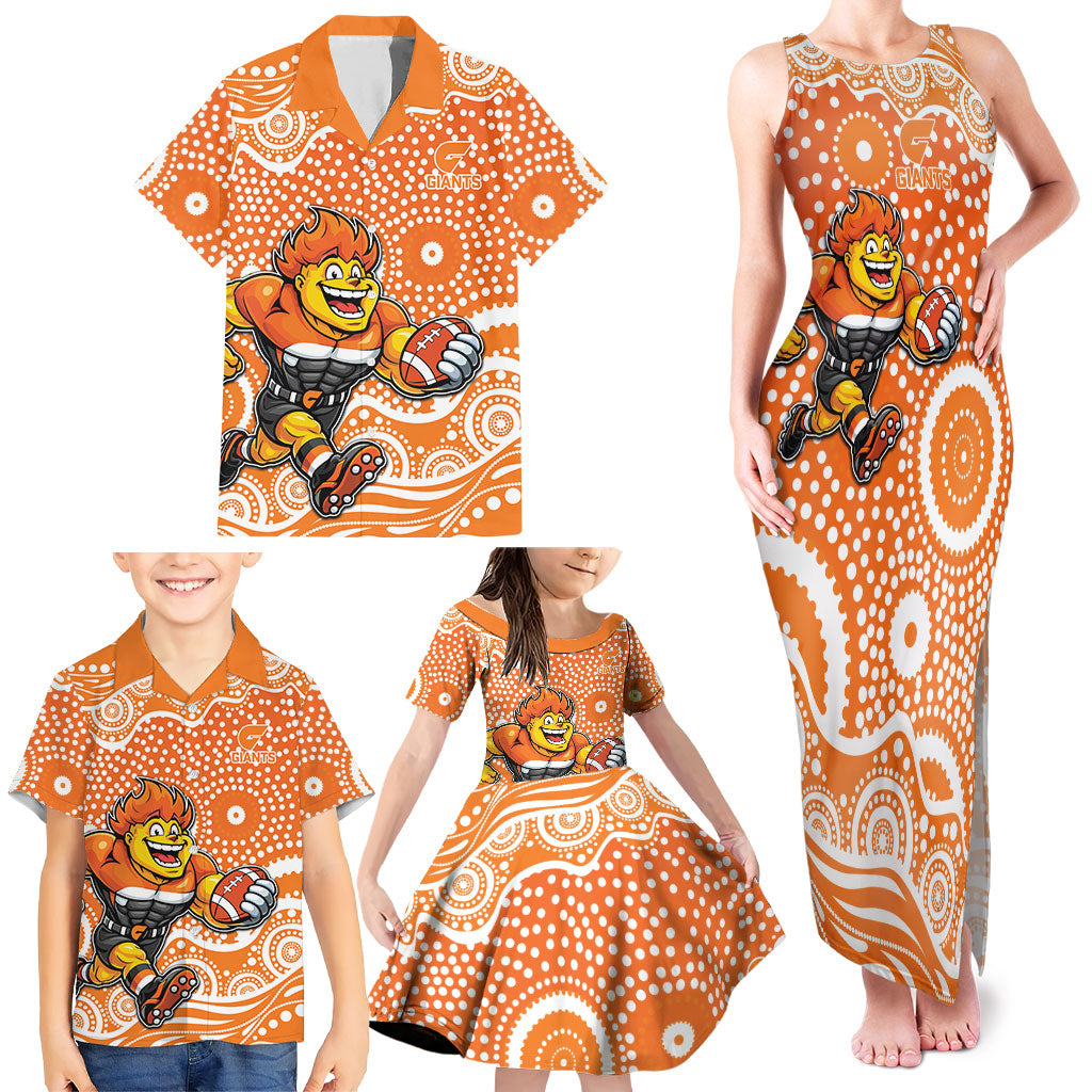 Greater Western Sydney Giants Family Matching Tank Maxi Dress and Hawaiian Shirt Aboriginal Dot Pattern - Football Mascot Heritage Pride