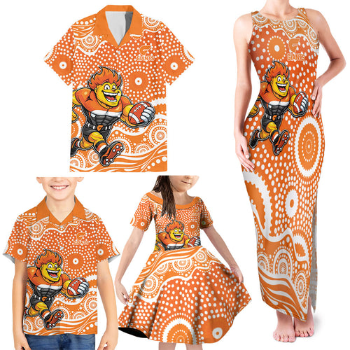 Greater Western Sydney Giants Family Matching Tank Maxi Dress and Hawaiian Shirt Aboriginal Dot Pattern - Football Mascot Heritage Pride