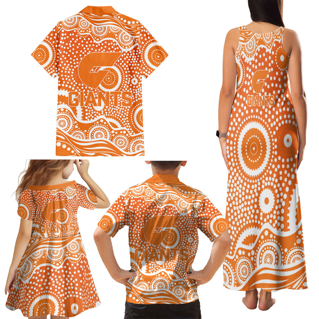Greater Western Sydney Giants Family Matching Tank Maxi Dress and Hawaiian Shirt Aboriginal Dot Pattern - Football Mascot Heritage Pride