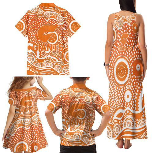 Greater Western Sydney Giants Family Matching Tank Maxi Dress and Hawaiian Shirt Aboriginal Dot Pattern - Football Mascot Heritage Pride