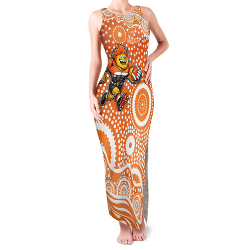 Greater Western Sydney Giants Family Matching Tank Maxi Dress and Hawaiian Shirt Aboriginal Dot Pattern - Football Mascot Heritage Pride
