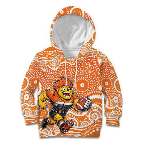 Greater Western Sydney Giants Kid Hoodie Aboriginal Dot Pattern - Football Mascot Heritage Pride