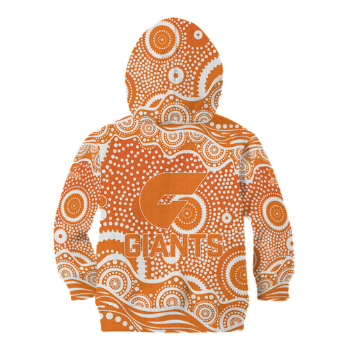 Greater Western Sydney Giants Kid Hoodie Aboriginal Dot Pattern - Football Mascot Heritage Pride