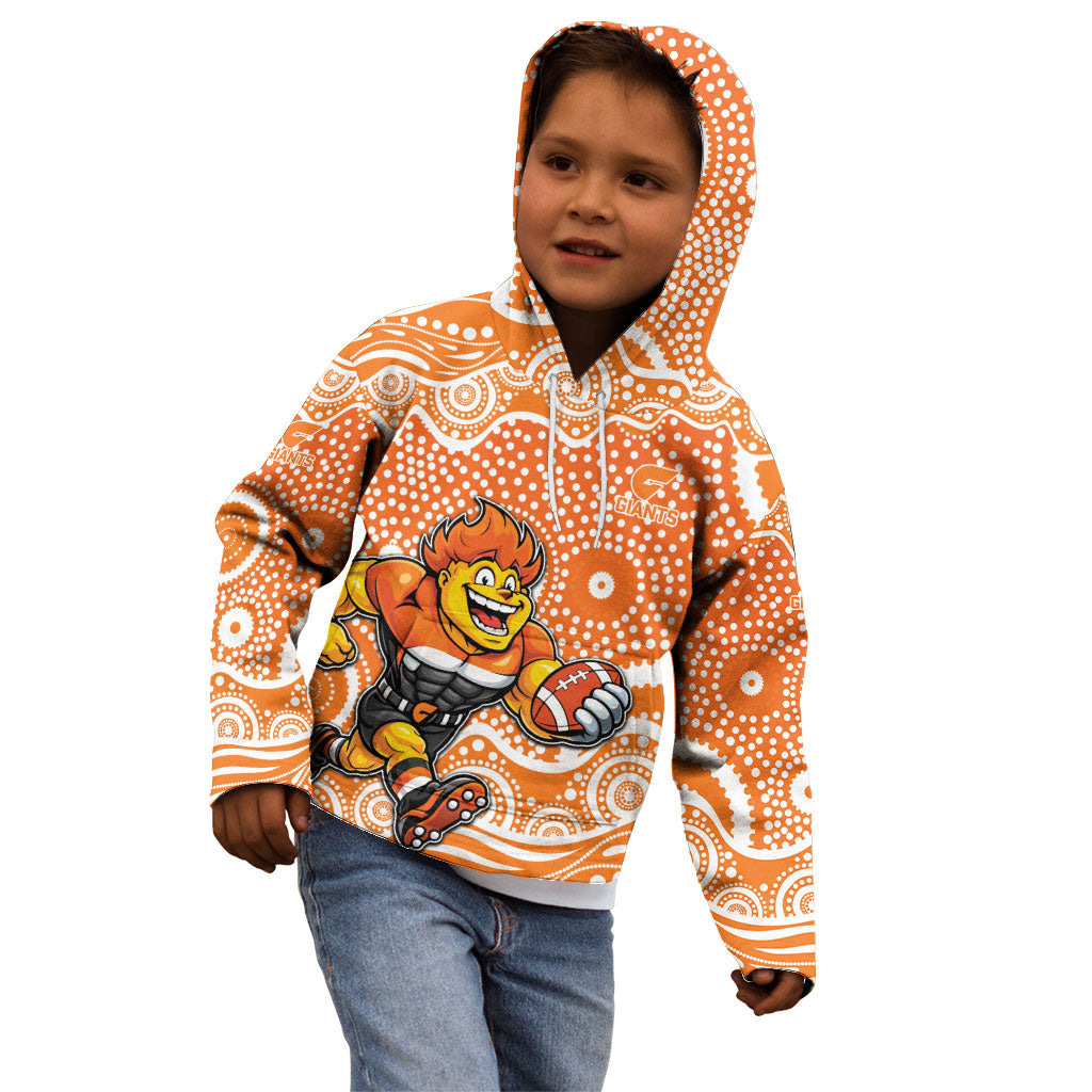 Greater Western Sydney Giants Kid Hoodie Aboriginal Dot Pattern - Football Mascot Heritage Pride