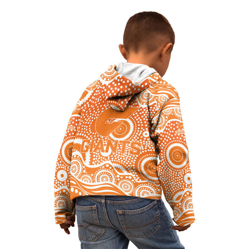 Greater Western Sydney Giants Kid Hoodie Aboriginal Dot Pattern - Football Mascot Heritage Pride