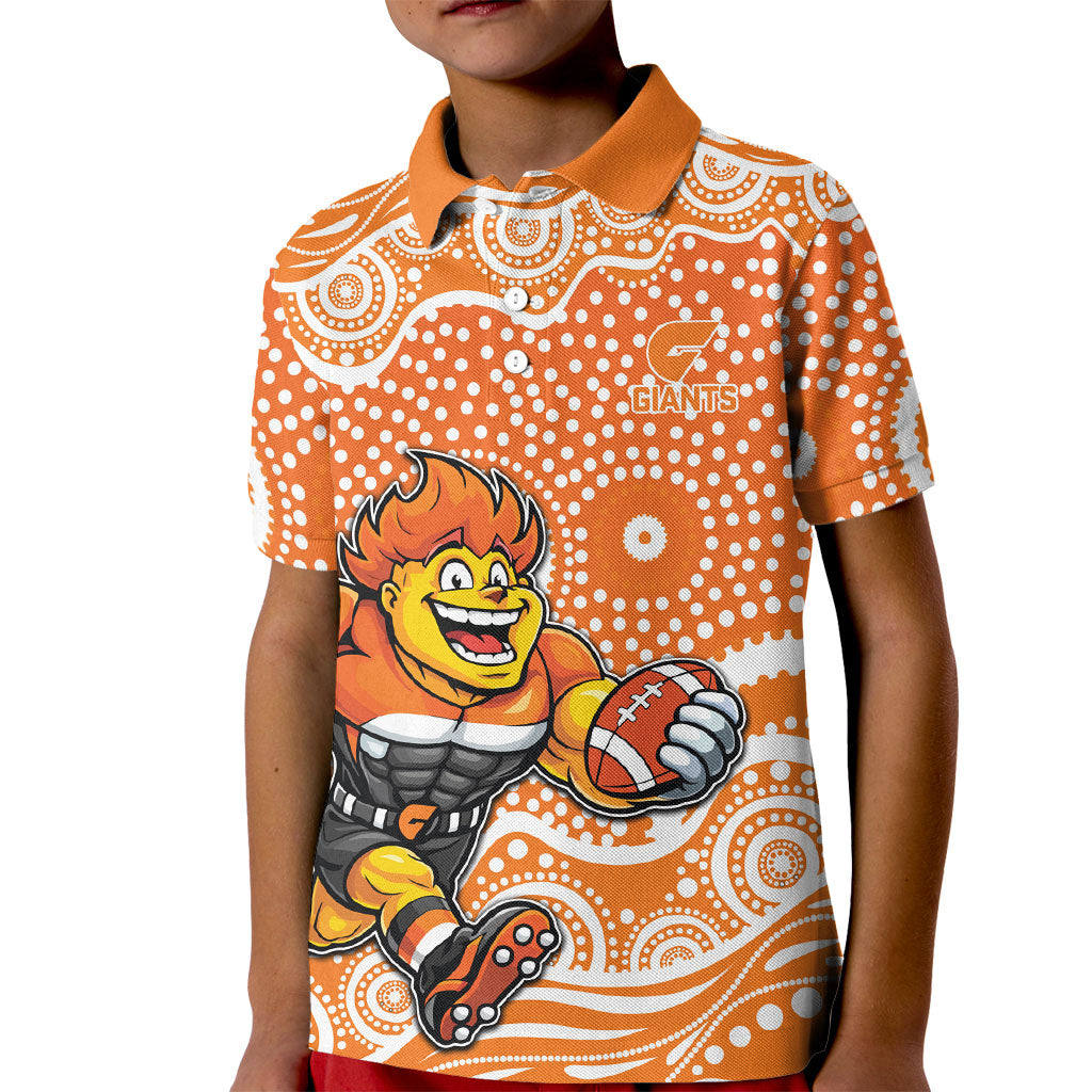 Greater Western Sydney Giants Kid Polo Shirt Aboriginal Dot Pattern - Football Mascot Heritage Pride