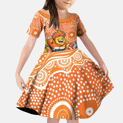 Greater Western Sydney Giants Kid Short Sleeve Dress Aboriginal Dot Pattern - Football Mascot Heritage Pride