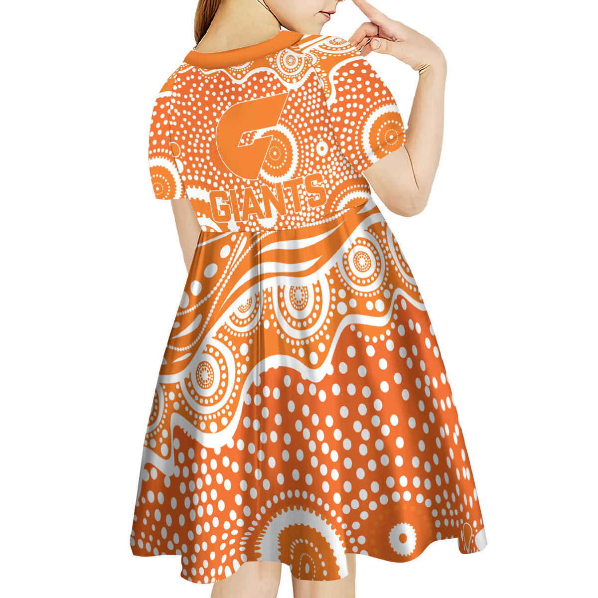 Greater Western Sydney Giants Kid Short Sleeve Dress Aboriginal Dot Pattern - Football Mascot Heritage Pride
