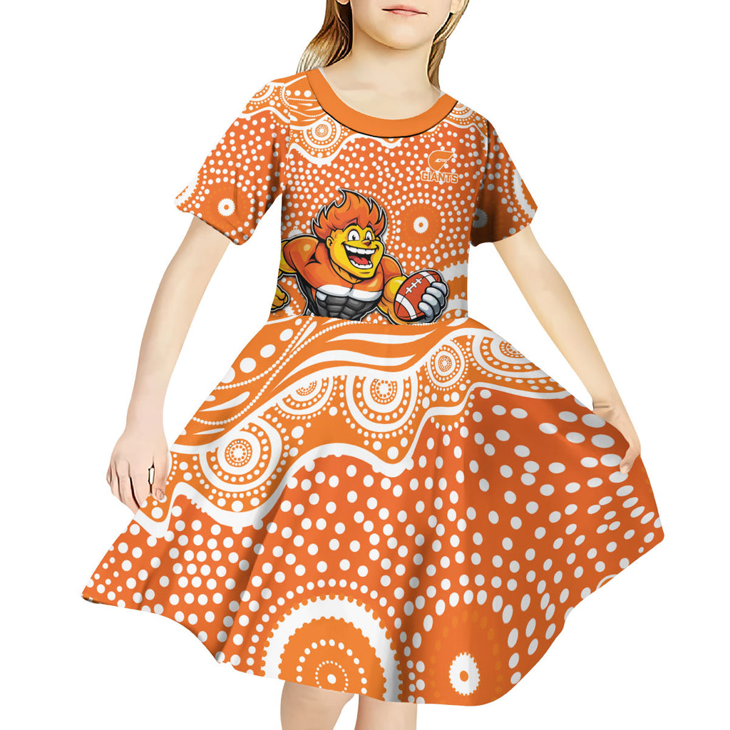 Greater Western Sydney Giants Kid Short Sleeve Dress Aboriginal Dot Pattern - Football Mascot Heritage Pride