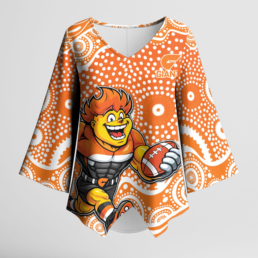 Greater Western Sydney Giants Kimono Sleeve Blouse Aboriginal Dot Pattern - Football Mascot Heritage Pride