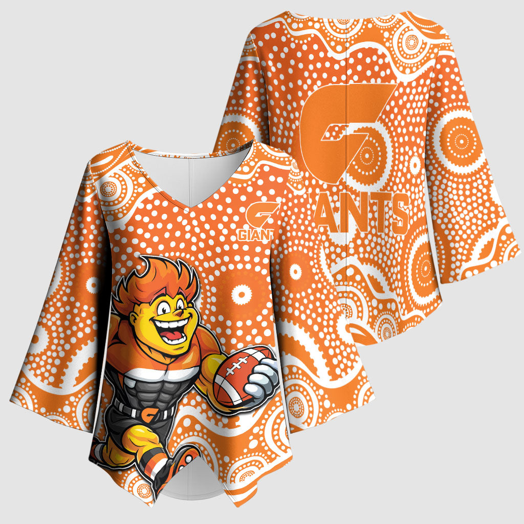 Greater Western Sydney Giants Kimono Sleeve Blouse Aboriginal Dot Pattern - Football Mascot Heritage Pride