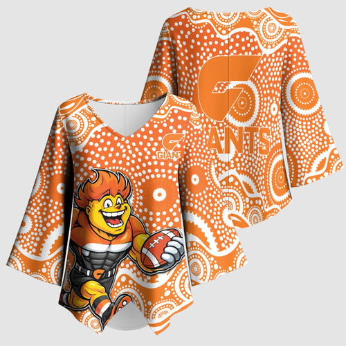 Greater Western Sydney Giants Kimono Sleeve Blouse Aboriginal Dot Pattern - Football Mascot Heritage Pride