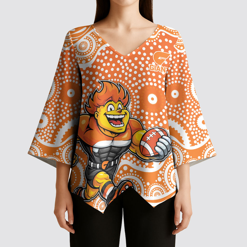 Greater Western Sydney Giants Kimono Sleeve Blouse Aboriginal Dot Pattern - Football Mascot Heritage Pride