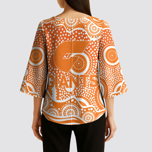 Greater Western Sydney Giants Kimono Sleeve Blouse Aboriginal Dot Pattern - Football Mascot Heritage Pride
