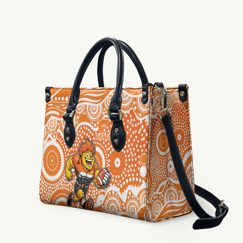 Greater Western Sydney Giants Leather Bag Aboriginal Dot Pattern - Football Mascot Heritage Pride