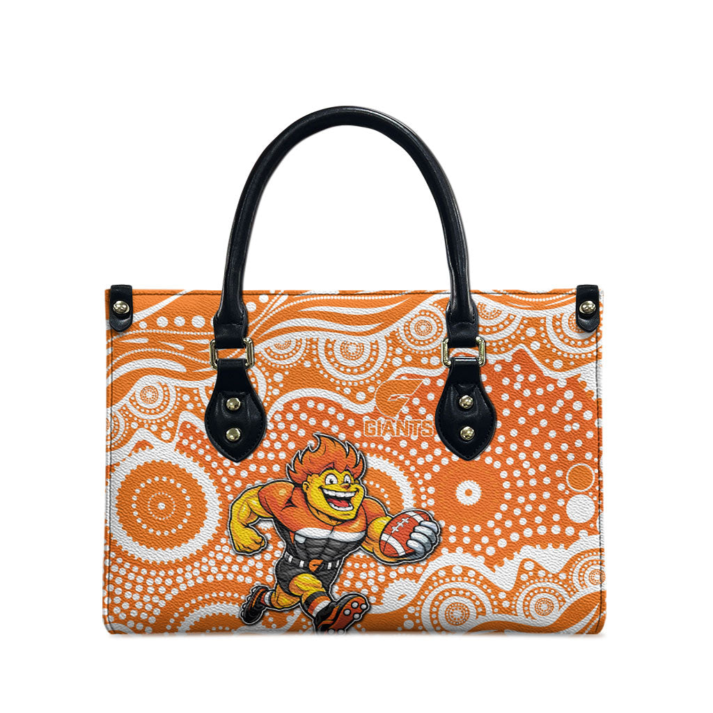Greater Western Sydney Giants Leather Bag Aboriginal Dot Pattern - Football Mascot Heritage Pride