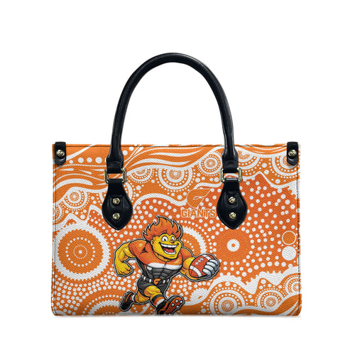 Greater Western Sydney Giants Leather Bag Aboriginal Dot Pattern - Football Mascot Heritage Pride