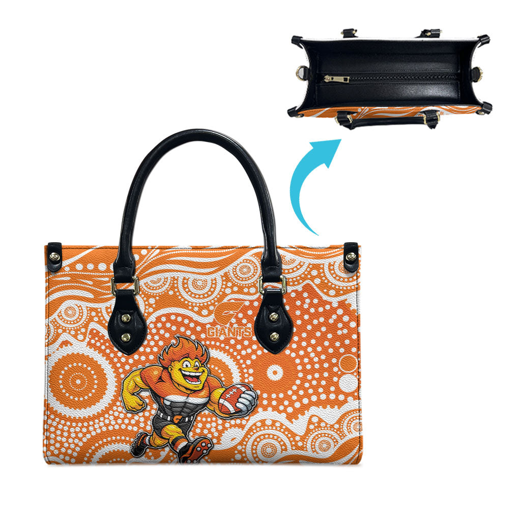 Greater Western Sydney Giants Leather Bag Aboriginal Dot Pattern - Football Mascot Heritage Pride