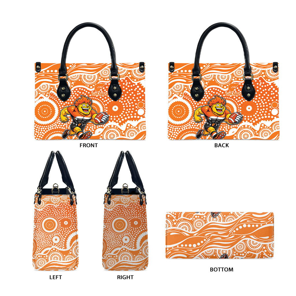 Greater Western Sydney Giants Leather Bag Aboriginal Dot Pattern - Football Mascot Heritage Pride