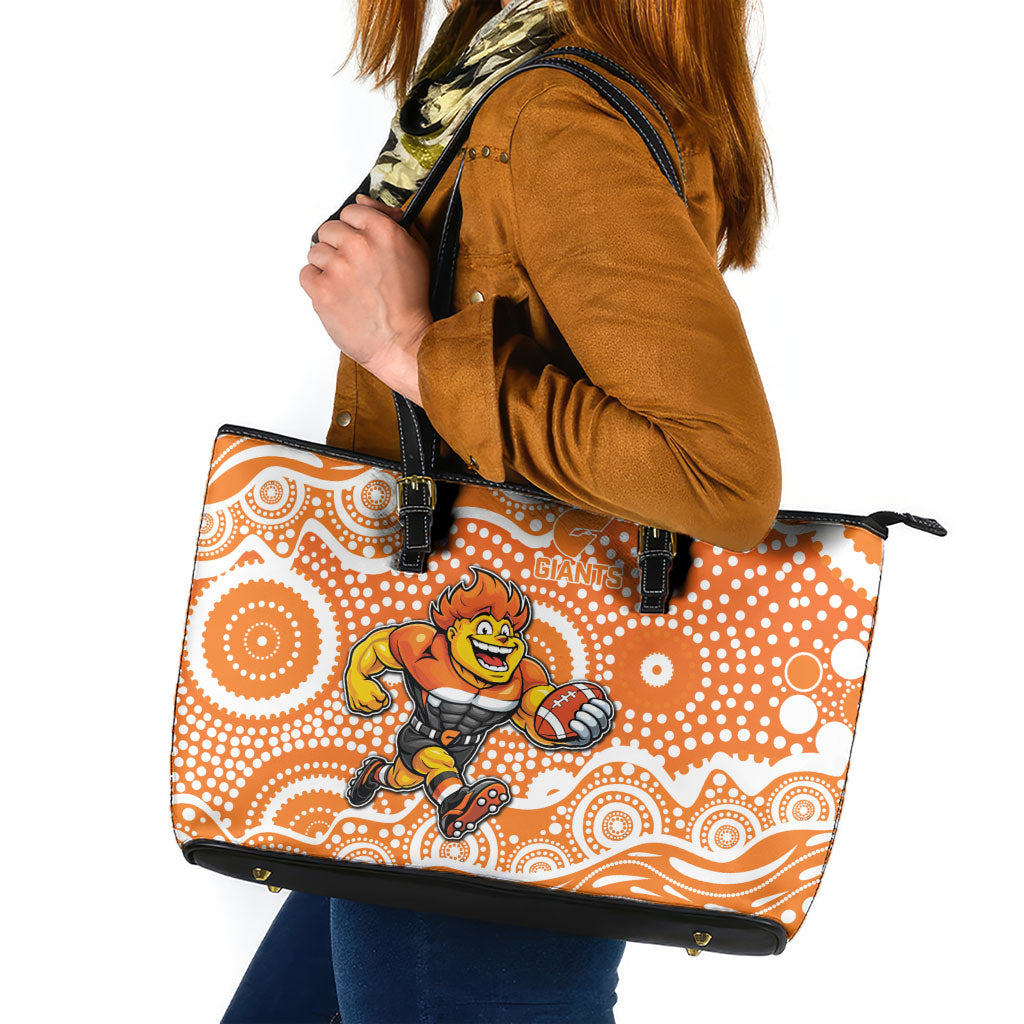 Greater Western Sydney Giants Leather Tote Bag Aboriginal Dot Pattern - Football Mascot Heritage Pride