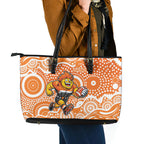 Greater Western Sydney Giants Leather Tote Bag Aboriginal Dot Pattern - Football Mascot Heritage Pride