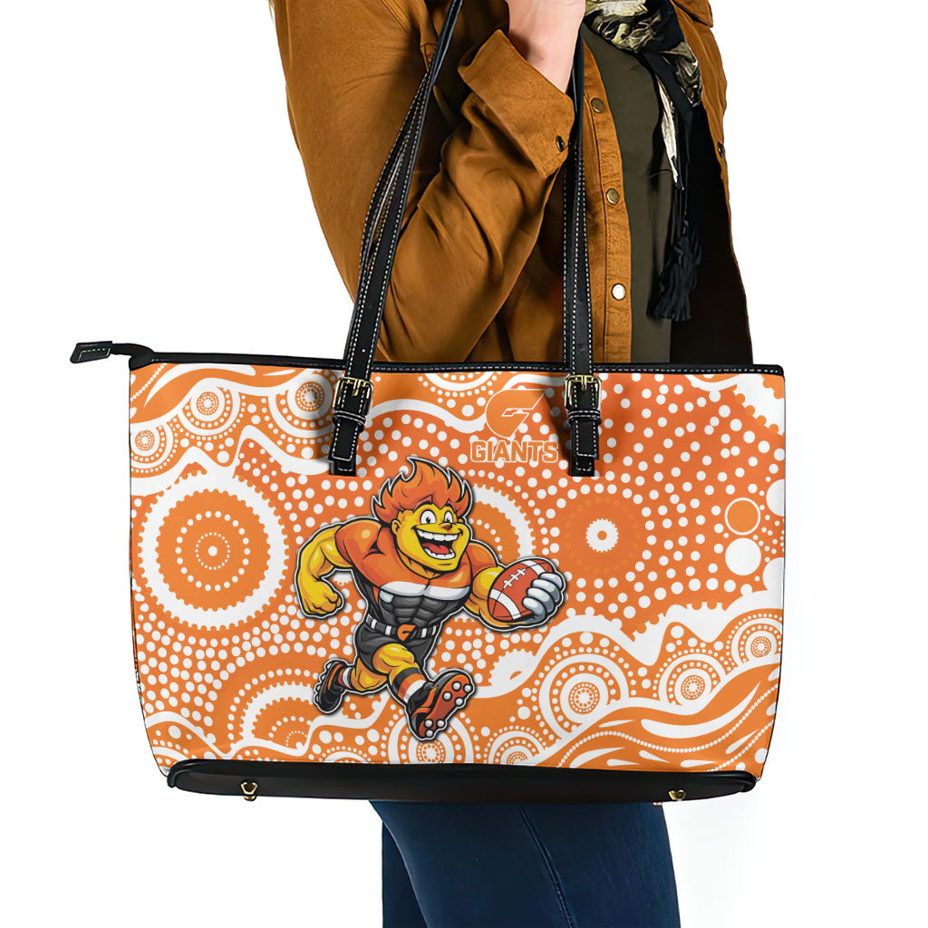 Greater Western Sydney Giants Leather Tote Bag Aboriginal Dot Pattern - Football Mascot Heritage Pride