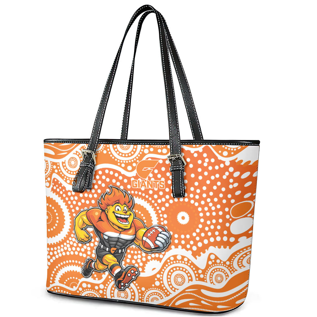 Greater Western Sydney Giants Leather Tote Bag Aboriginal Dot Pattern - Football Mascot Heritage Pride